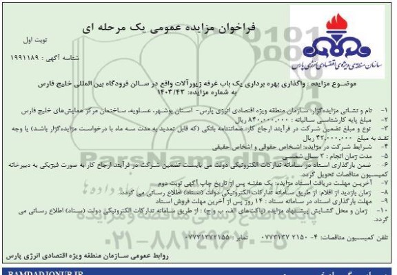 مزایده واگذاری بهره برداری یک باب غرفه زیور آلات