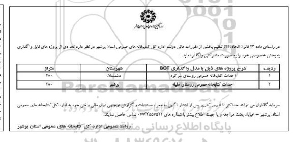 فراخوان واگذاری احداث کتابخانه عمومی ...