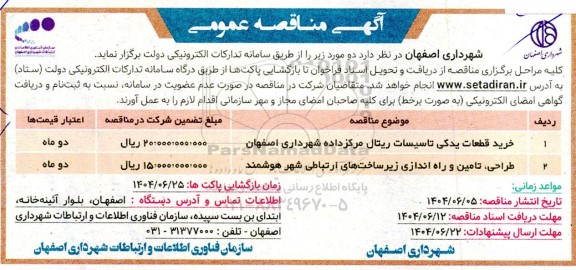 مناقصه خرید قطعات یدکی تاسیسات ریتال مرکز داده...