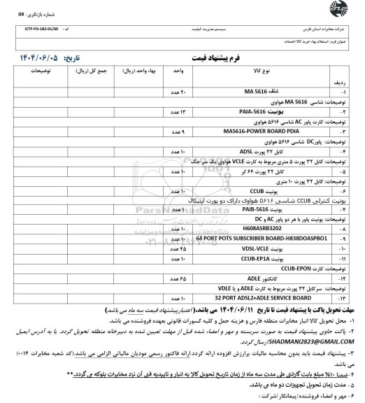 استعلام شلف MA5616...