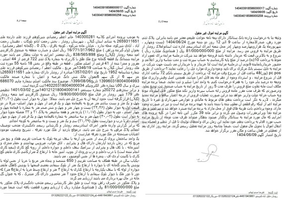 مزایده فروش یک قطعه واحد تجاری به مساحت 975.96 مترمربع با پلاک ثبتی 3297 فرعی از 3181 اصلی