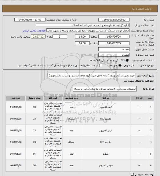 استعلام خرید تجهیزات کامپیوتری (رایانه کامل جهت گروه های آموزشی و سایت دانشجویی)
