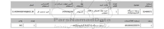 استعلام ستون دستگاه گازکروماتوگراف