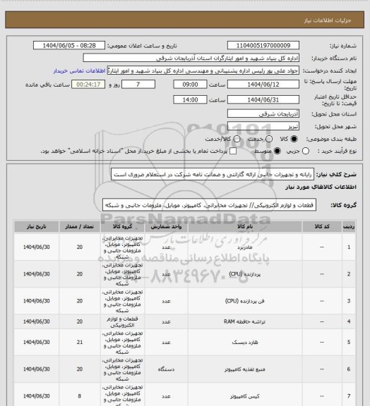 استعلام رایانه و تجهیزات جانبی
ارائه گارانتی و ضمانت نامه شرکت در استعلام ضروری است