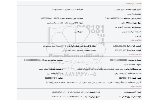 مزایده، خودرو