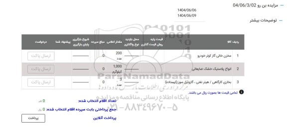مزایده مخزن خالی گاز کولر خودرو ...
