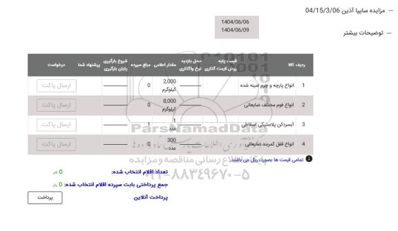 مزایده انواع پارچه و چرم لمینه شده و...
