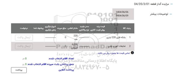 مزایده بشکه فلزی 220 لیتری و...