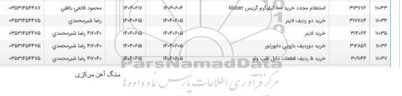 استعلام خرید دو ردیف لاینر......