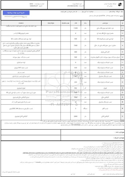 استعلام تعیین پیمانکار FTTH سطح شهرستان بردسیر 