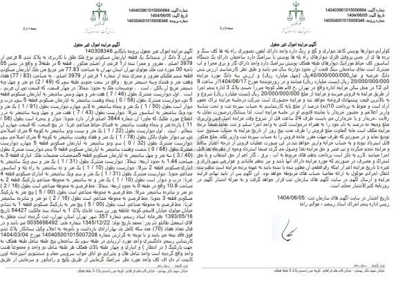 مزایده فروش یک قطعه آپارتمان مسکونی تحت پلاک ثبتی 8 فرعی از 3979 اصلی
