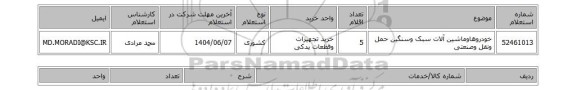 استعلام خودروهاوماشین آلات سبک وسنگین حمل ونقل وصنعتی