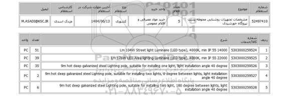 استعلام  مشخصات تجهیزات روشنایی محوطه پست نیروگاه خورشیدی