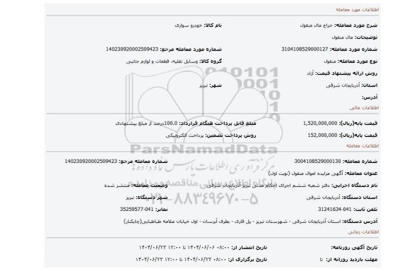 مزایده، مال منقول