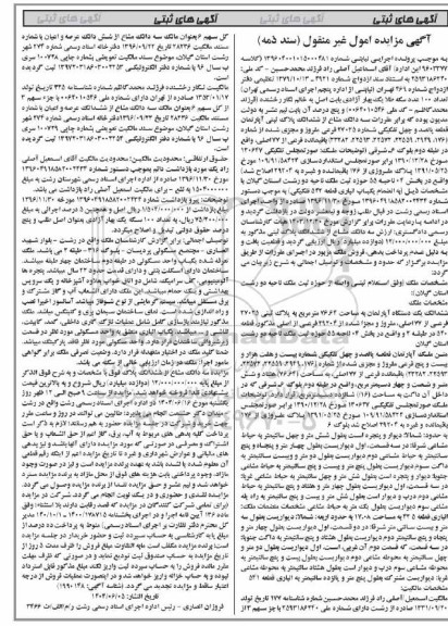 مزایده فروش ششدانگ یک دستگاه آپارتمان به مساحت 76.64 متر مربع به پلاک ثبتی 27025 فرعی