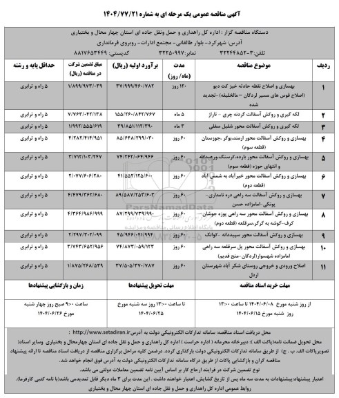 مناقصه بهسازی و اصلاح نقطه حادثه خیز ...