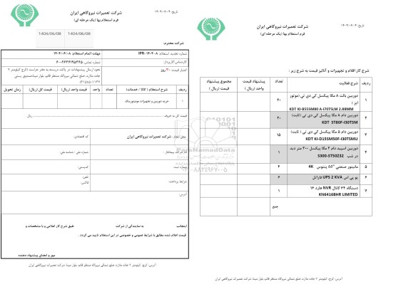 تجدید استعلام خرید دوربین و تجهیزات مونیتورینگ 