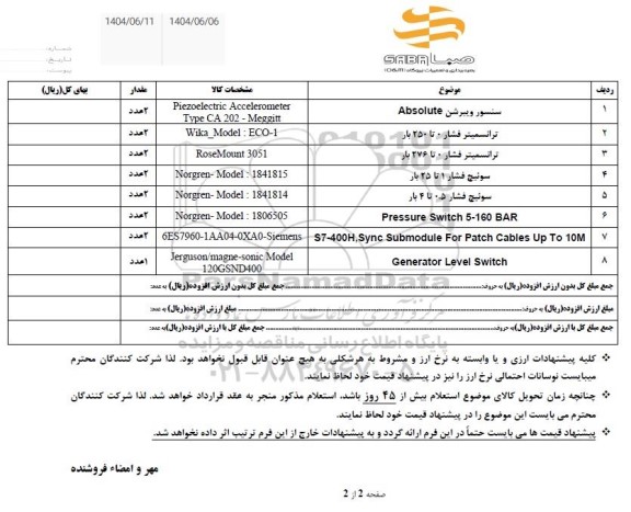 استعلام سنسور ویبریشن ABSOLUTE....