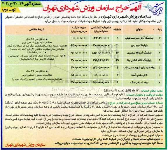آگهی حراج مراکز جزء تحت پوشش خود- نوبت دوم 