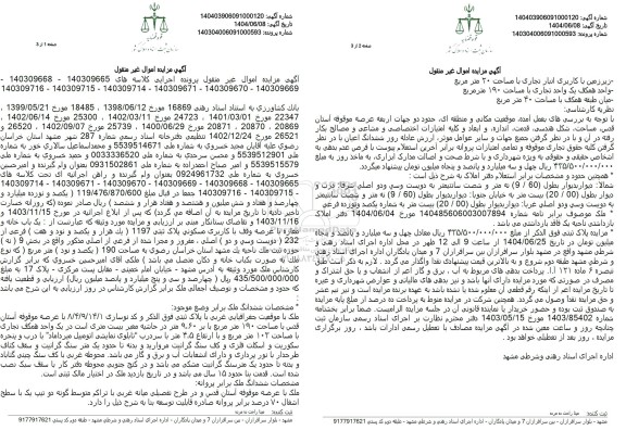 مزایده ششدانگ ملک تحت پلاک ثبتی 1197 فرعی از 232 اصلی به مساحت 190 مترمربع