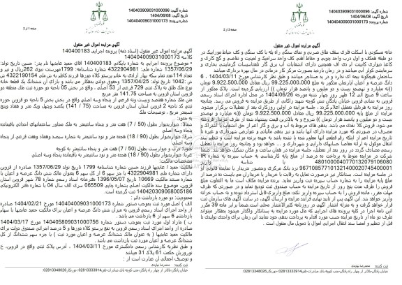 مزایده ششدانگ یک قطعه خانه نوع ملک طلق به پلاک ثبتی 729 فرعی از 53 اصلی