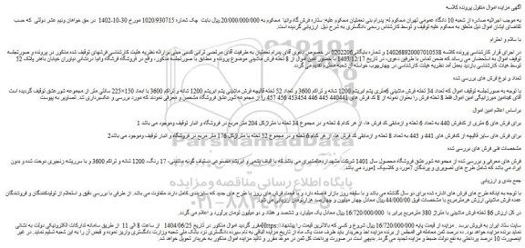 مزایده تعداد 34 تخته فرش ماشینی 6متری پشم ابریشم 1200 شانه و تراکم 3600 و تعداد 52 تخته قالیچه فرش ماشینی پشم ابریشم 1200 شانه