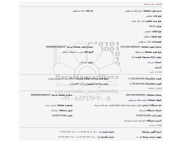 مزایده، ملک مسکونی