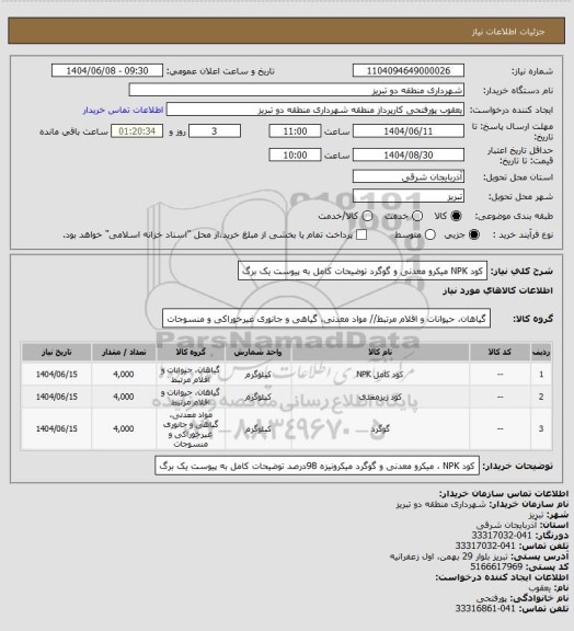 استعلام کود NPK  میکرو معدنی و گوگرد توضیحات کامل به پیوست یک برگ