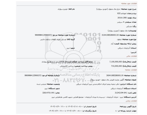 مزایده،  مال منقول (خودرو سواری)