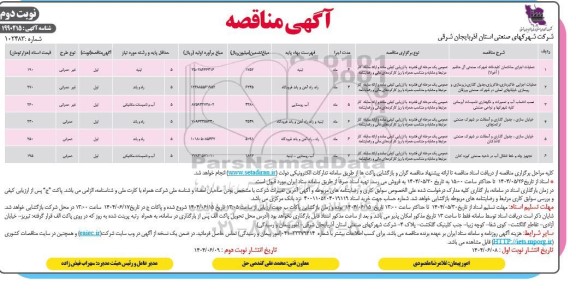 مناقصه عملیات اجرایی ساختمان کلید خانه شهرک صنعتی و...- نوبت دوم