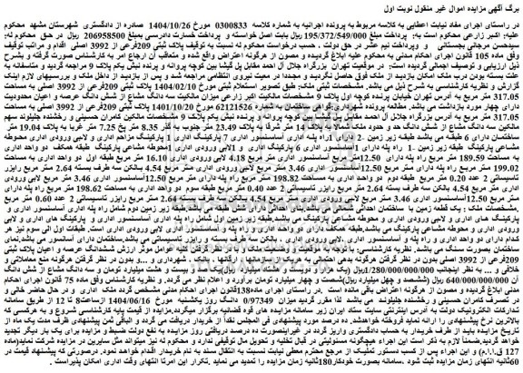 مزایده ملک پلاک ثبتی 209فرعی از 3992 اصلی