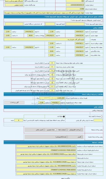 مزایده ، مزایده اموال خارج از رده ( اهن الات و الومینیوم ) شبکه بهداشت و درمان شهرستان عسلویه (شهر  اخند  و عسلویه)