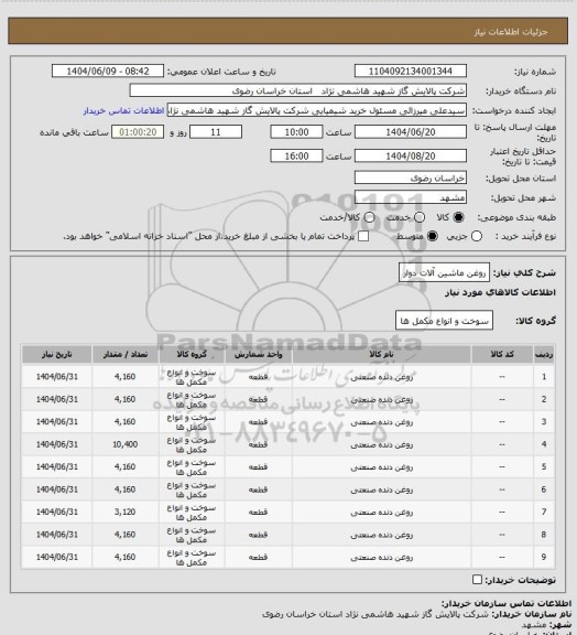 استعلام روغن ماشین آلات دوار