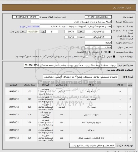 استعلام درخواست مواد شوینده سافتلن و ... حتما طبق پیوست پرداخت شش ماهه هماهنگی 09189619238