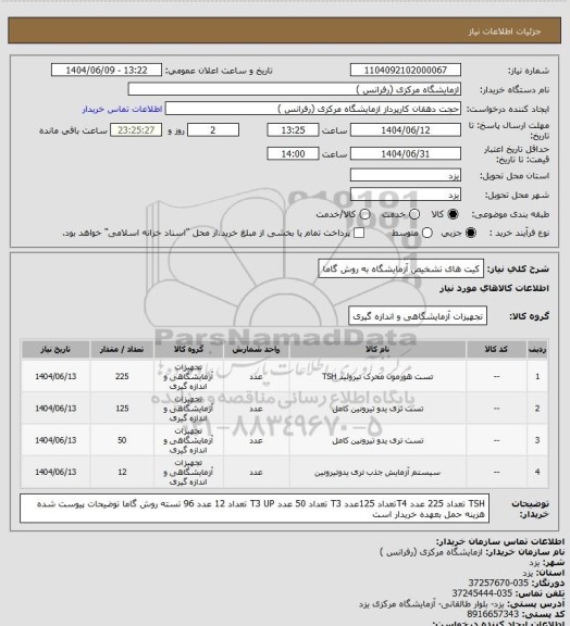 استعلام کیت های تشخیص آزمایشگاه به روش گاما