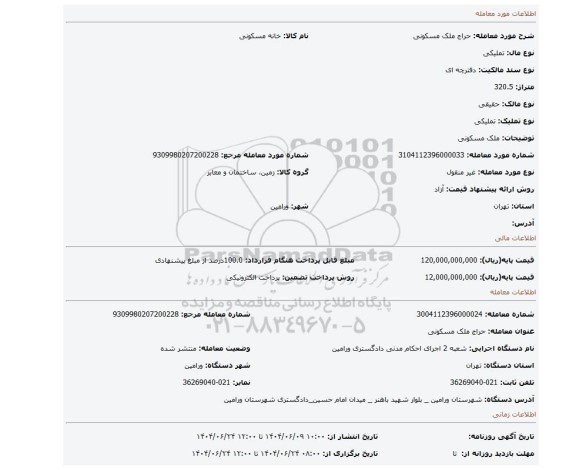 مزایده، ملک مسکونی