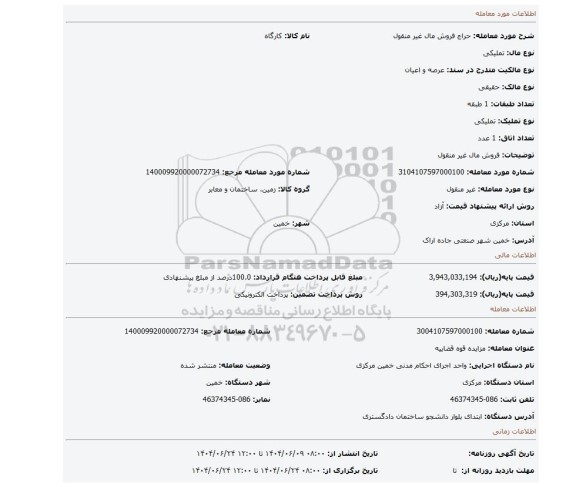 مزایده، فروش مال غیر منقول