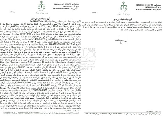 مزایده 5 دانگ مشاع از 6 دانگ یک قطعه آپارتمان مسکونی