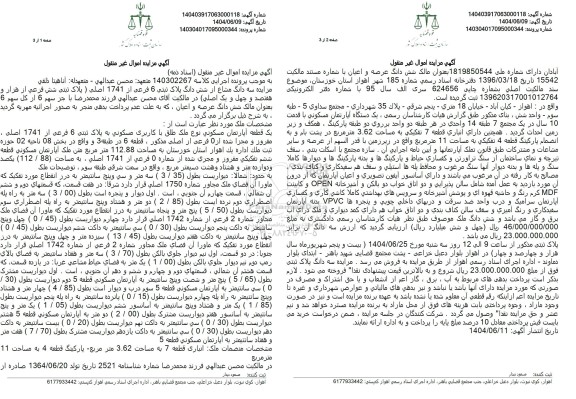 مزایده فروش شش دانگ پلاک ثبتی 6 فرعی از 1741 اصلی 