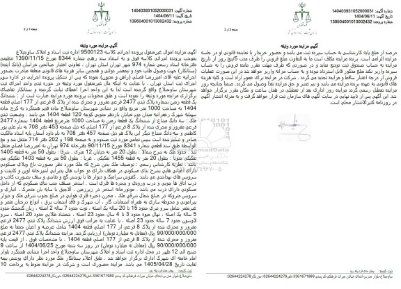 مزایده فروش ششدانگ یک قطعه زمین به شماره پلاک ثبتی 2477 فرعی