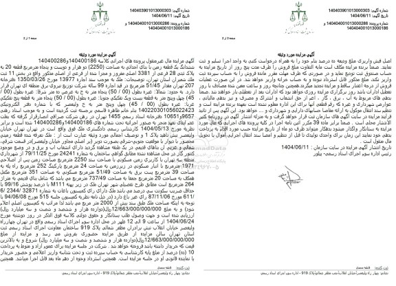 مزایده فروش یک قطعه زمین با بنای احداثی به مساحت 2250 مترمربع 