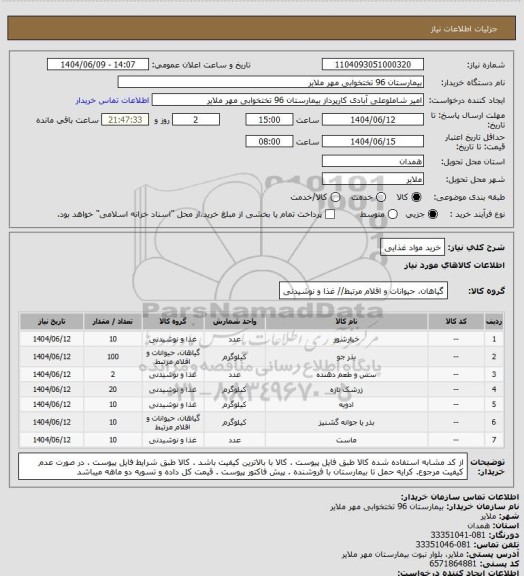 استعلام خرید مواد غذایی