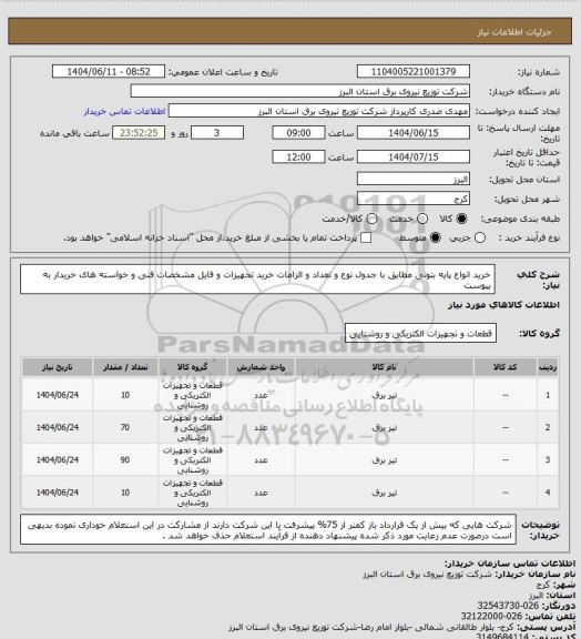 استعلام خرید انواع پایه بتونی مطابق با جدول نوع و تعداد و الزامات خرید تجهیزات و فایل مشخصات فنی و خواسته های خریدار به پیوست