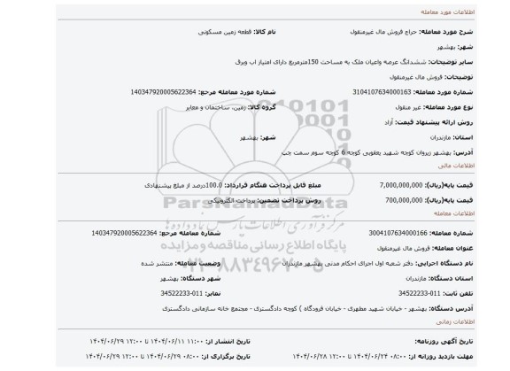 مزایده، فروش مال غیرمنقول