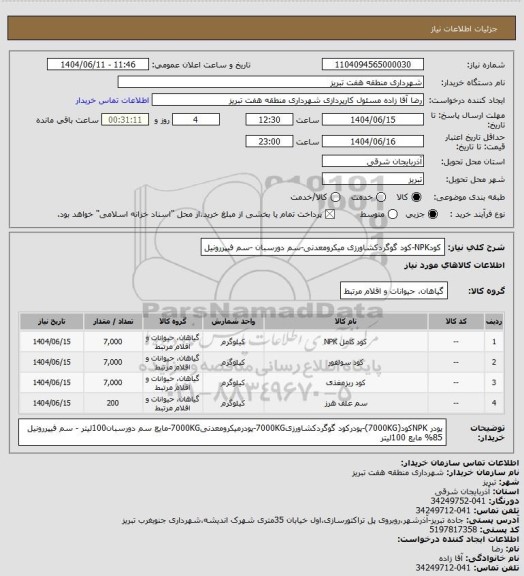 استعلام کودNPK-کود گوگردکشاورزی میکرومعدنی-سم دورسبان -سم فیپررونیل