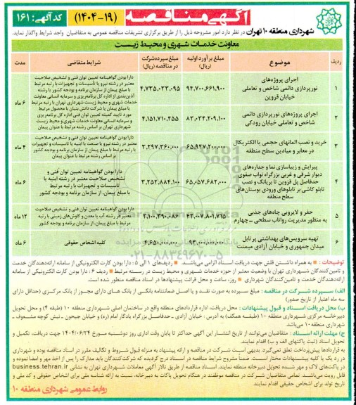 مناقصه اجرای پروژه های نورپردازی دائمی ....