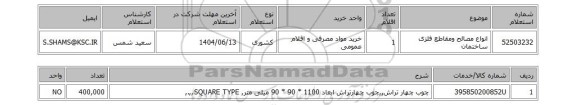 استعلام انواع مصالح ومقاطع فلزی ساختمان