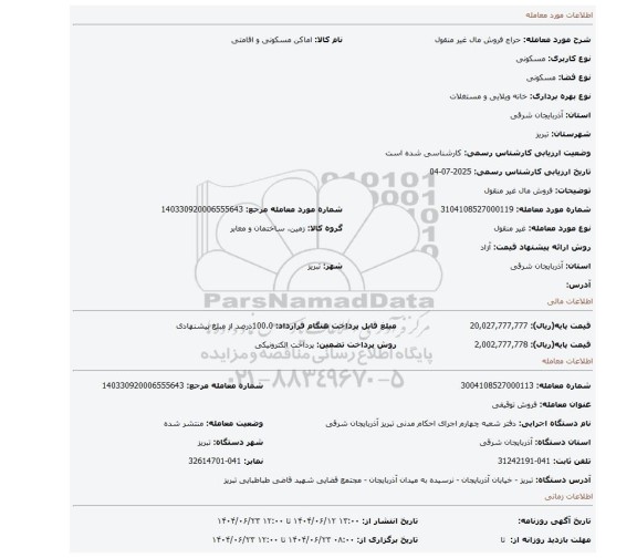 مزایده، فروش مال غیر منقول