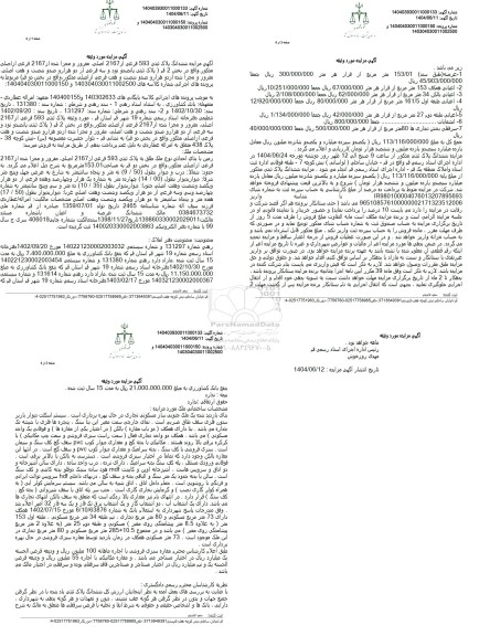 مزایده فروش زمین با بنای احداثی نوع ملک طلق به پلاک ثبتی 593 فرعی از 2167 اصلی