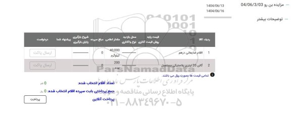 مزایده اقلام ضایعاتی درهم